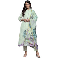 Varanga Women Green Shiffly Kurta Paired With Tonal Bottom And Printed Dupatta