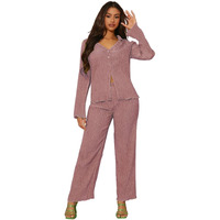 Greciilooks Lycra Casual Solid Standard Length Stylish|Textured Travel For Women|Full Sleeve Co-Ord Set (Gl-W1912&Tr941_Pink_3Xl)