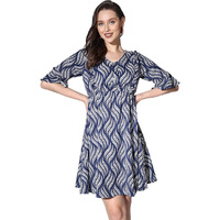 Greciilooks Western Dresses For Women| Crape Western Dress| Flared Dress For Girls| Half Sleeve Western Dress For Women| Dress Perfect For Outing| Short Dresses| Summer Wear (Xxx-Large, Navy Blue)