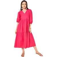 High Star Women's Cotton Full-Length Maxi Dresses (Hswdrs23005_Mg_Magenta_M), Pink
