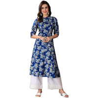 Stylum Women's Floral Printed Rayon A-Line Kurta (Joyblue40_Blue, L)