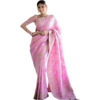 Sugathari Women's Banarasi Saree Pure Kanjivaram Silk Soft New Ladies 2024 Design Wear Pattu Sarees Latest Cotton Party Sari Collections With Blouse Piece For Wedding Sadi (P-196-Baby-Pink)