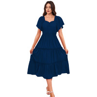 Toochki Women Fit And Flare Rayon Midi Length Flared Dress (Tkcbl-Ry-180-Tb-Drg/M_Teal Blue