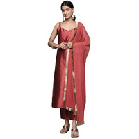 Varanga Women Burgundy Strap Kurta With Tonal Bottom And Tonal Dupatta