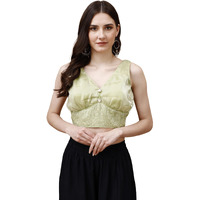 Womanista Women's Synthetic Solid Sleeveless Regular Fit Sequinned Blouse (Bl_05A_Pista Green L)