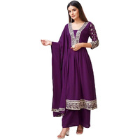 Xomantic Fashion Purple Georgette Embroidered Festival Casual Ready Pant Salwar Kameez (X-Small, Purple)