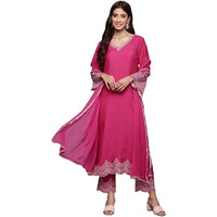 Varanga Women's Silk Straight Salwar Suit Set  Vibrant Pink With Intricate Embroidery, Perfect For Festivals, Parties, Weddings, And Special Occasions (Double Extra Large)