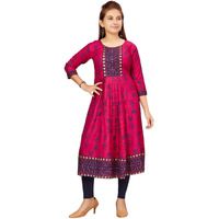 Aarika Girls Rani-N-Blue Colour Cotton Kurti Legging Set (Kl-K-Ap-1116-Rani-Navy-Blue-36)