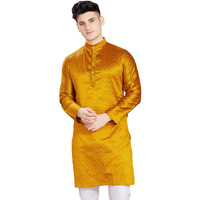Divisive Men's Self Woven Jequard Art Silk Slim Fit Only Kurta (Dkrt412_S_Mustard Gold)