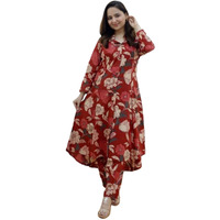 Greciilooks Rayon A-Line Standard Length Formal Travel Floral Printed Ethnic Co-Ord Kurta Set For Women (Available In 2Xl And 3Xl) (Gl-W1840_Maroon