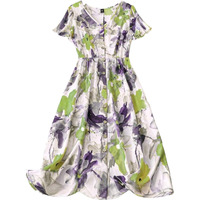 Gufrina Women's Rayon Midi Dress With Half Sleeves V Neck Line Floral Printed A-Line Style Knee Length Regular Fit And Flare Purple