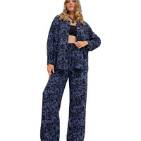 Gufrina Women's Rayon Co-Ord Set With Button-Up Top & Wide Leg Pant 3/4Th Sleeves Collar Neck Printed Pattern Regular Fit And Standard Length