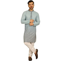 Jompers Men's Sequins Embroider Kurta With Pyjama (Blue, M)