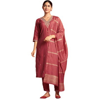 Lookmark Women's Pure Cotton Straight Kurta Pant Dupatta Set With Elegant Embroidery - Perfect For Every Occasion (Az-Lm-Og-Ks2104-S) Peach