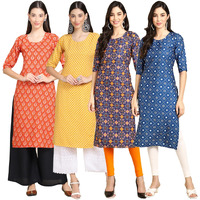 Pinkmint Women's Crepe Digital Print Straight Kurta(Pack Of 4)[Qy-354-350-369-353-M]