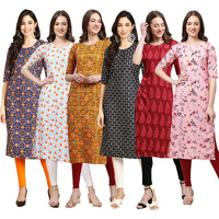 Pinkmint Women's Crepe Digital Print Straight Kurta Pack Of 6 [Cr-369-334-333-362-337-339-Xxl]