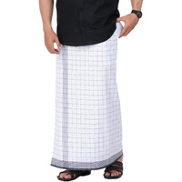 Prakasam Cotton Mens Cotton Kerala Thalapathi Border Welcro Pocket Checkered Dhoti (Free Size Dhoti) / White Colour Thalapathi Adjustable Pocket Dhoties For Mens (Large, White Checks)
