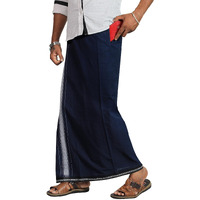 Prakasam Cotton Mens Cotton Kerala Thalapathi Border Welcro Pocket Dhoti (Size -M Size Dhoti) / Navy Colour Thalapathi Adjustable Pocket Dhoties For Mens