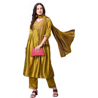 Pratham Blue Women's Silk Embroidered Anarkali Kurta Palazzos With Dupatta |Kurta Sets For Women |Women Kurta | Women Embroidered Kurta Sets Kurtis |Women Kurta Pant Set (Bkp-1004-M_Yellow)