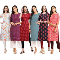 Pinkmint Women's Crepe Digital Print Straight Kurta [Pack Of 6] (Ckt-334-355-337-351-345-346-L)