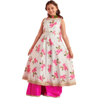 Pspeaches Girl's Silk Blend Regular Kurta Set (Ks-Ltbluedupion-13-14Y_Blue
