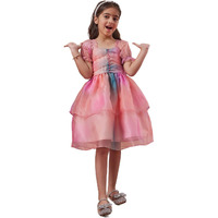 Pspeaches Girl's Square Neck Short Puff Sleeves Fit Flare Dress Casual Wear Trand (6-7Years) Multicolour