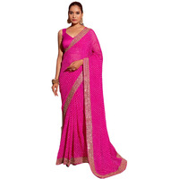 Satrani Women's Georgette Sequence Embroidery Lace Printed Saree With Unstitched Blouse Piece (3666S242N_Pink)