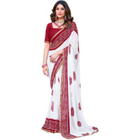 Satrani Women's Georgette Bandhani Printed Saree With Unstitched Blouse Piece (4193S141N_White & Red1)