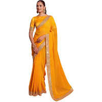 Satrani Women's Georgette Sequence Embroidery Lace Printed Saree With Unstitched Blouse Piece (3666S241N_Yellow)