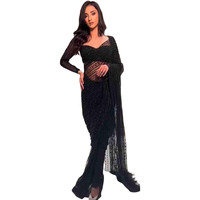 Satrani Women's Net Sequence Saree With Unstitched Blouse Piece (4039S301N_Black)