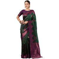 Satrani Women's Silk Banarasi Jacquard Weaving Saree With Unstitched Blouse Piece (4026S637N_Dark Green)
