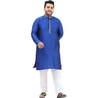 Sojanya Plus (Since 1958) Men's Silk Blend Royal Blue Kurta And Off White Pyjama Set