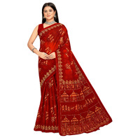 Tamaira Fashion Women's Warli Printed Pure Cotton Mulmul Saree Without Blouse Piece(11582_Rustorange)