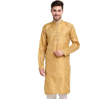 Jompers Men's Woven Design Jacqaurd Kurtas. (Golden, M)