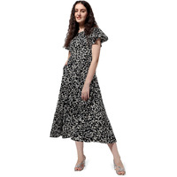 Oomph! Dress For Women Stylish | One Piece For Women Long | Trendy Long One Piece Summer Outfit | Lightweight Flared Maxi Dress For Casual & Holiday Wear Black