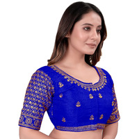 Pujia Mills Women's Blouse Readymade Blouse Embroidery Blouse Readymade Blouses For Women Readymade Blouses For Women Half Readymade Saree Blouse For Women Blue Blouse Readymade (Sigma Royal Blue 38)
