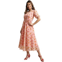 Preneum Women's Georgette Fit And Flare Standard Length Dress (Maxi-A-20_Peach