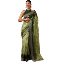 Satrani Women's Silk Blend Dual Tone Sequence Embroidery Woven Border Saree With Unstitched Blouse Piece (3914S505N_Light Green & Green &)
