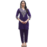 Womanista Women's Purple Colour Silk Blend Codding & Thread Embroidered Tunic With Trouser Coord Set(Co-Ords_9127_Xxl)