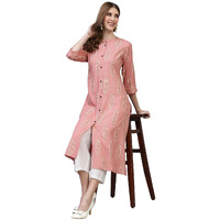 Stylum Women's Block Printed Rayon A-Line Kurta (Nomiblush36_Blush, S)