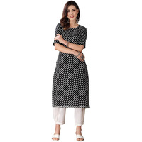 Stylum Women's Lehariya Printed Cotton Straight Kurta Pant Set (Kpramada38_Black, M)