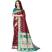 Sugathari Women's Banarasi Saree Pure Paithani Kanjivaram Silk Soft New Ladies 2024 Design Wear Pattu Sarees Latest Cotton Party Sari Collections With Blouse Piece For Wedding Sadi (Pari-201 Maroon)