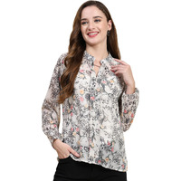 Toochki Top For Women | Grey Top For Women | Georgette Western Top For Women | Short Top For Women | Crop Top For Women | Floral Printed Tops | Top For Jeans | Casual Top For Women