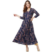 Tissu Women's Rayon Floral Printed Flared Kurta (Dark Blue 5Xl)