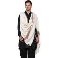 Weavers Villa Men's Poly Wool Kullu Border Lohi Shawl (White), 112Cm X 225Cm