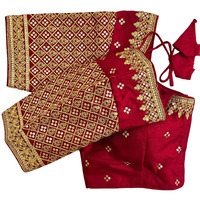 Vihu Fashion Women's Milan Silk Heavy Golden Codding Embroidery Sequins Work Maroon Saree Blouse(Reva Maroon)