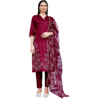 Womanista Women's Cotton Blend White Thready Work Kurta With Pant And Dupatta (Kurtaset_1314_Xl)