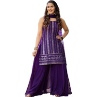 Xomantic Fashion Purple Color Embroidery Kurta Plazzo Set With Dupatta Kurta Set For Womens Wear (In, Alpha, S, Regular, Purple)
