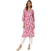 Fabindia Women's Cotton Printed Regular Kurta (1037330Purple_Purple