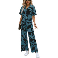 Gufrina Women's Rayon Co-Ord Set With Button-Up Top & Wide Leg Pant 3/4Th Sleeves Collar Neck Printed Pattern Regular Fit And Standard Length